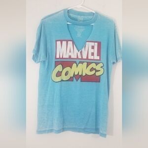 Marvel Comics Graphic Tshirt. V-neck Flirty Cutout. Worn Vintage Look Size Small